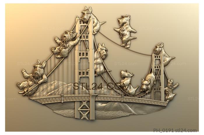 Панно художественные (Собаки на лондонском мосту, PH_0191) 3D модель для ЧПУ станка