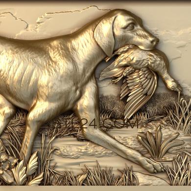 Панно художественные (Охотничья собака с добычей, PH_0209) 3D модель для ЧПУ станка