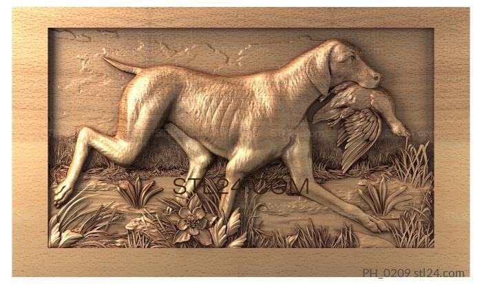 Панно художественные (Охотничья собака с добычей, PH_0209) 3D модель для ЧПУ станка
