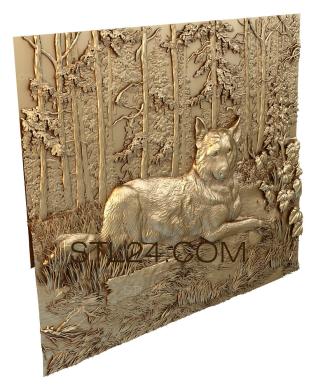 Панно художественные (Волк в лесу, PH_0219) 3D модель для ЧПУ станка