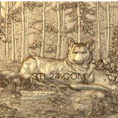 Панно художественные (Волк в лесу, PH_0219) 3D модель для ЧПУ станка