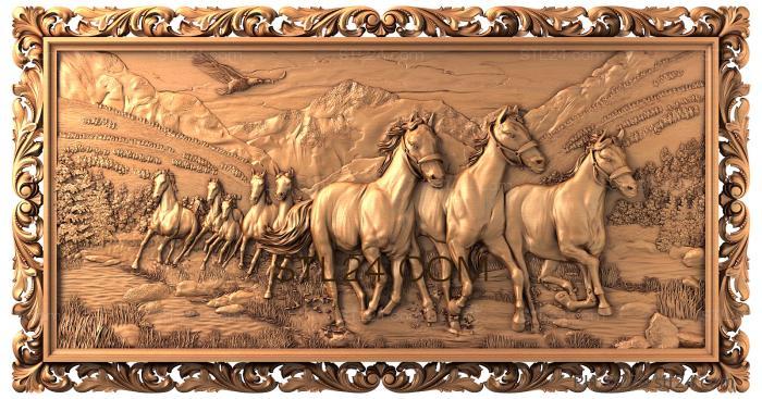 Панно художественные (Бегущий табун лошадей, PH_0220) 3D модель для ЧПУ станка