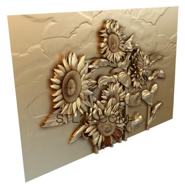 Панно художественные (Букет с подсолнухами, PH_0226) 3D модель для ЧПУ станка