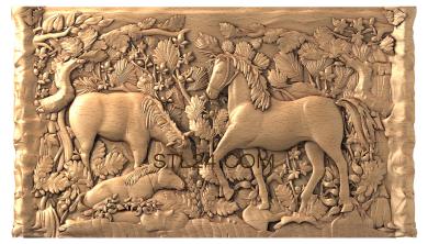 Панно художественные (Лошади в лесу, PH_0229) 3D модель для ЧПУ станка