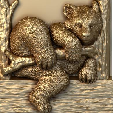 Панно художественные (Медвежонок на ветке, PH_0234) 3D модель для ЧПУ станка