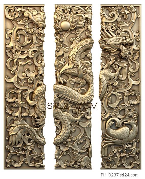 Art pano (Chinese dragon triptych, PH_0237) 3D models for cnc