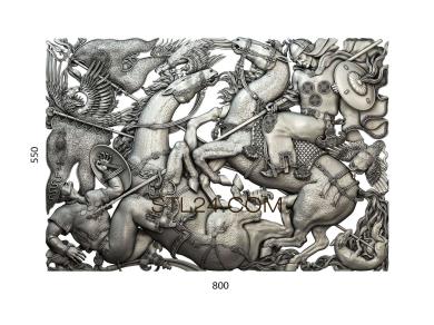Панно художественные (Битва всадников, PH_0253) 3D модель для ЧПУ станка