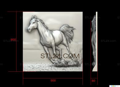 Панно художественные (Конь скачет галопом, PH_0258) 3D модель для ЧПУ станка