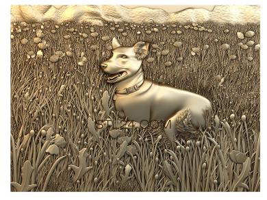 Панно художественные (Собака на маковом поле, PH_0259) 3D модель для ЧПУ станка