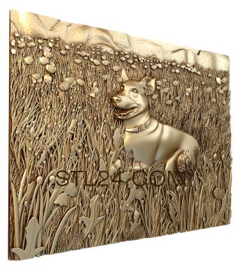 Панно художественные (Собака на маковом поле, PH_0259) 3D модель для ЧПУ станка