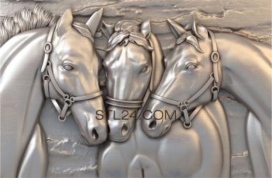 Панно художественные (Три лошади, PH_0264) 3D модель для ЧПУ станка