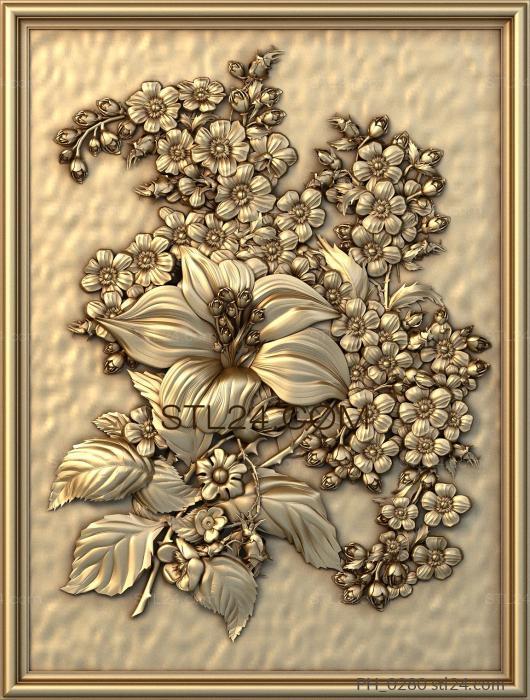 Art pano (Hibiscus and daisies, PH_0280) 3D models for cnc