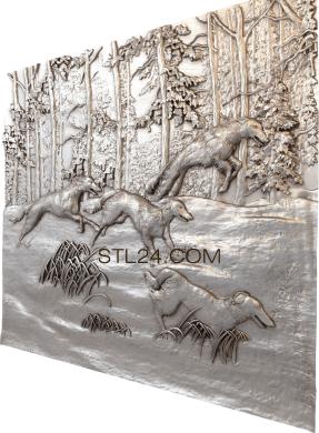 Панно художественные (Гончие в лесу, PH_0284) 3D модель для ЧПУ станка