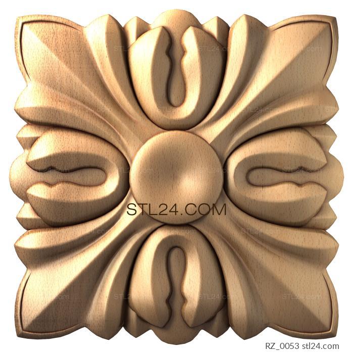 Rozette (Square flower with a center, RZ_0053) 3D models for cnc