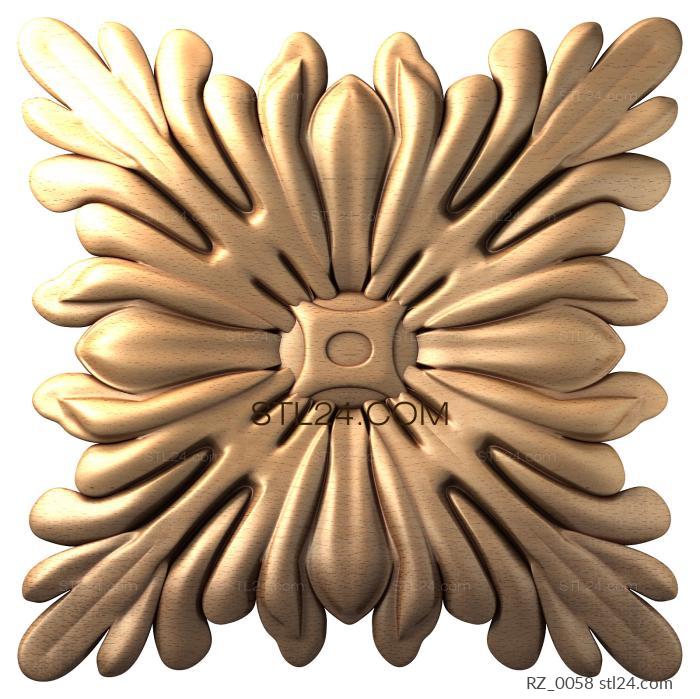 Rozette (Smoothed acanthus, RZ_0058) 3D models for cnc