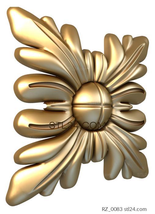 Rozette (Carved square with a center, RZ_0083) 3D models for cnc