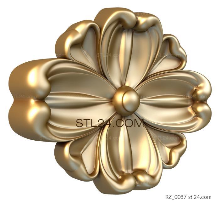 Rozette (Curved petals, RZ_0087) 3D models for cnc