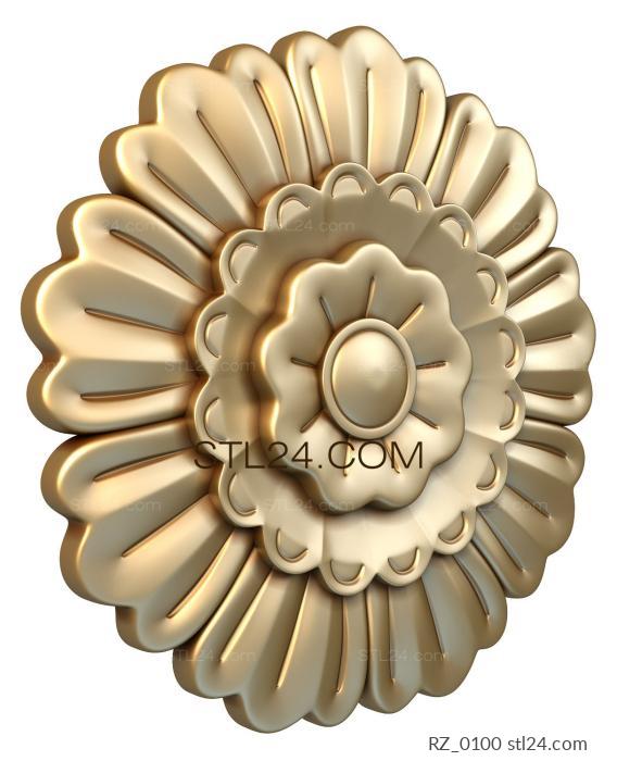 Rozette (Triple petals, RZ_0100) 3D models for cnc