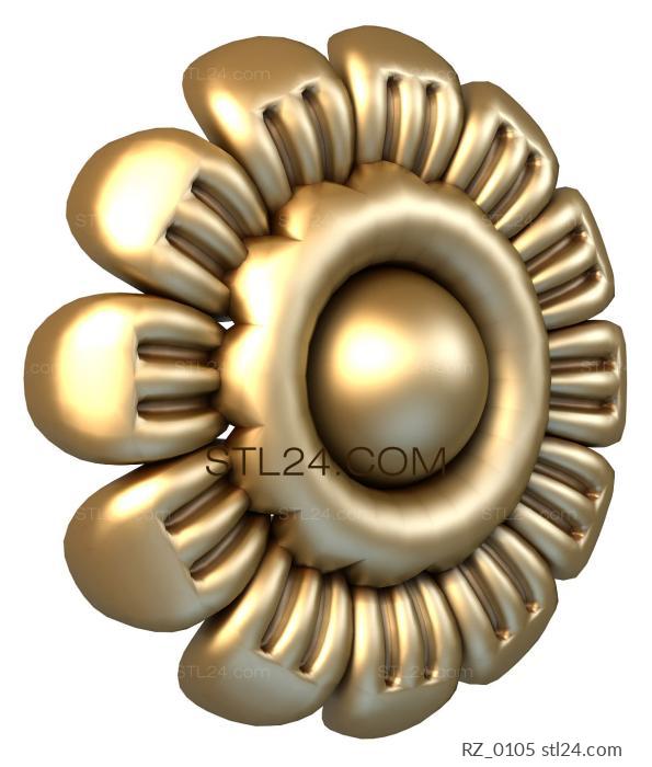 Rozette (12 triple petals, RZ_0105) 3D models for cnc