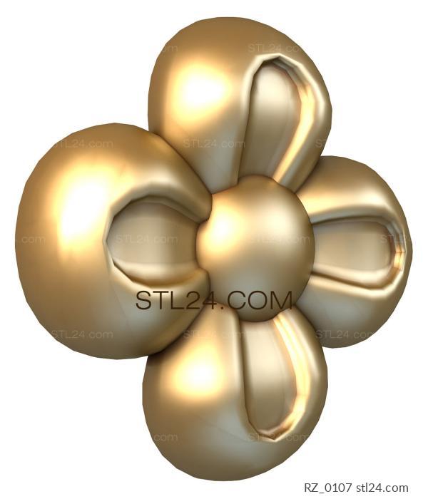 Rozette (Round 4 petals, RZ_0107) 3D models for cnc