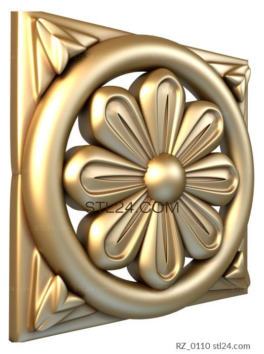 Rozette (Flower plate in a square, RZ_0110) 3D models for cnc