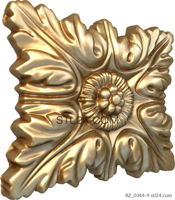 Rozette (Leaves with pearls, RZ_0344-9) 3D models for cnc