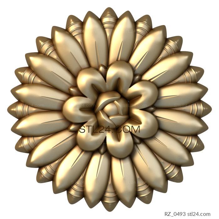 Розетки (Тройной цветок, RZ_0493) 3D модель для ЧПУ станка