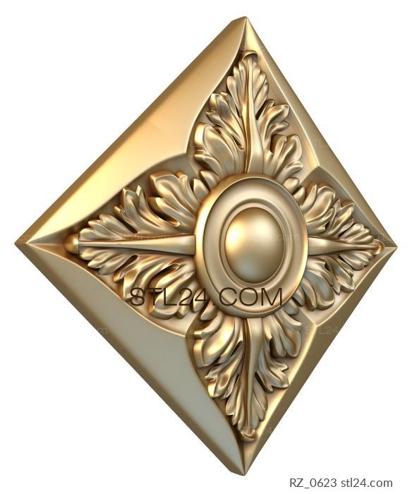 Rozette (A rhombus with an acanthus, RZ_0623) 3D models for cnc