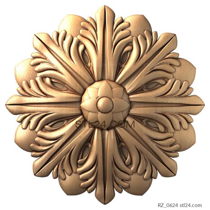 Rozette (A snowflake with a center, RZ_0624) 3D models for cnc