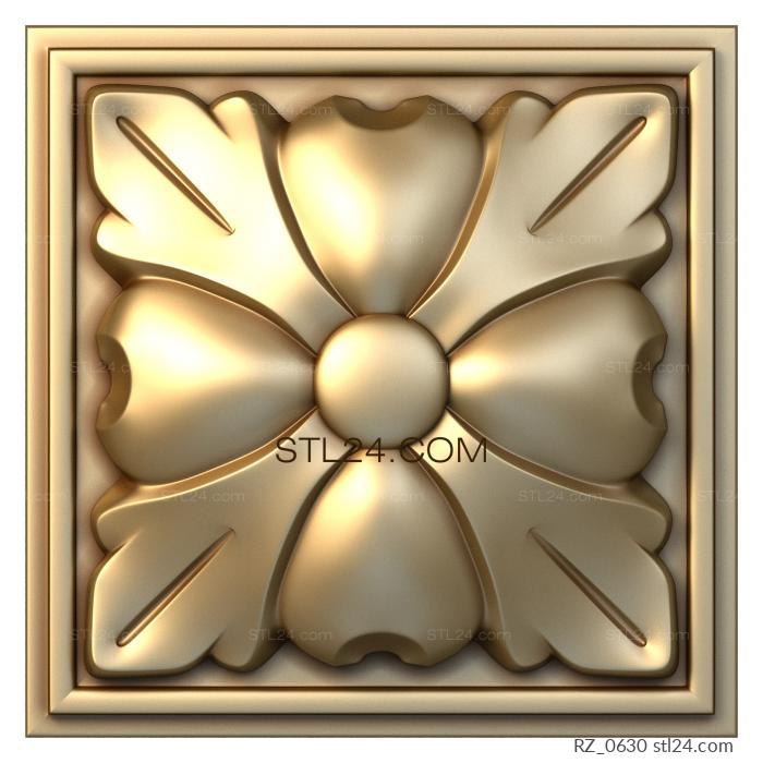 Розетки (Квадрат с цветком, RZ_0630) 3D модель для ЧПУ станка
