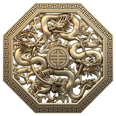 Розетки (Китайские драконы, RZ_1107) 3D модель для ЧПУ станка
