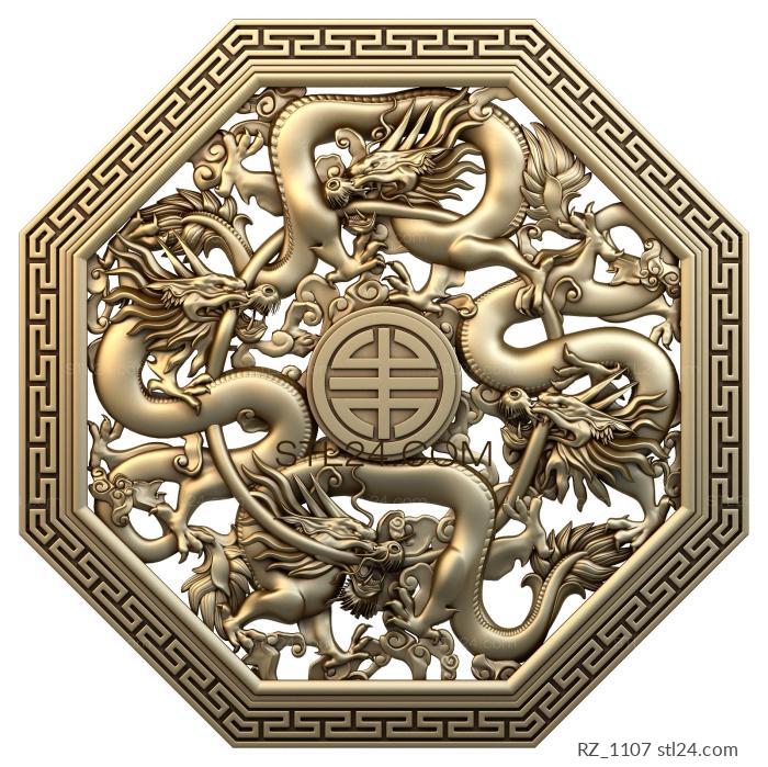 Розетки (Китайские драконы, RZ_1107) 3D модель для ЧПУ станка