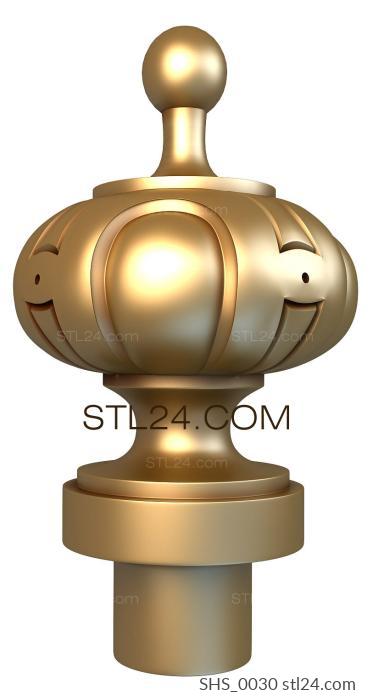 Finial (3d stl model of a cone / pommel for a post, file for CNC, SHS_0030) 3D models for cnc