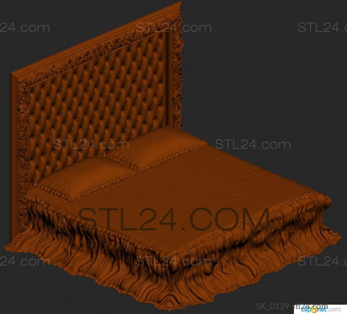 Headboard (Bed with high rectangular headboard and floral frame, SK_0129) 3D models for cnc