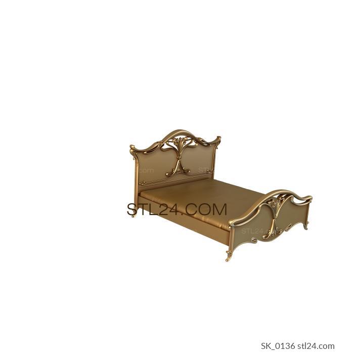 Headboard (Art Nouveau bed with symmetrical plant decor, SK_0136) 3D models for cnc