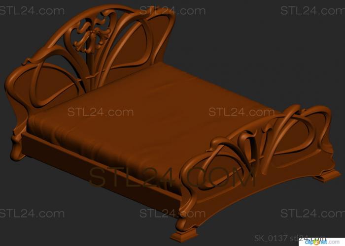 Headboard (Art Nouveau bed with flowing petal shapes and floral motif, SK_0137) 3D models for cnc
