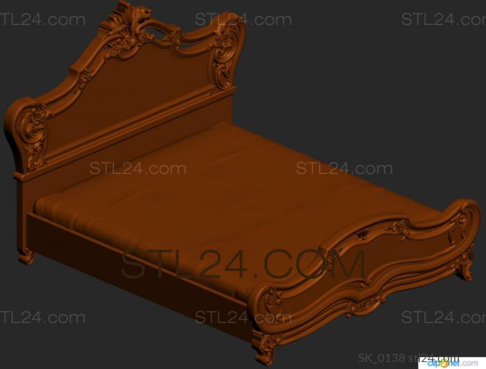 Headboard (Elegant bed with high headboard and stucco decoration in Baroque style, SK_0138) 3D models for cnc