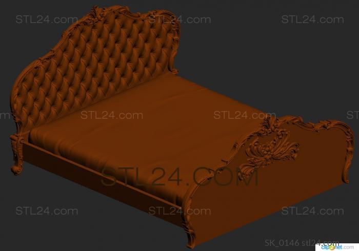 Headboard (Bed with high carriage headboard and baroque decor, SK_0146) 3D models for cnc