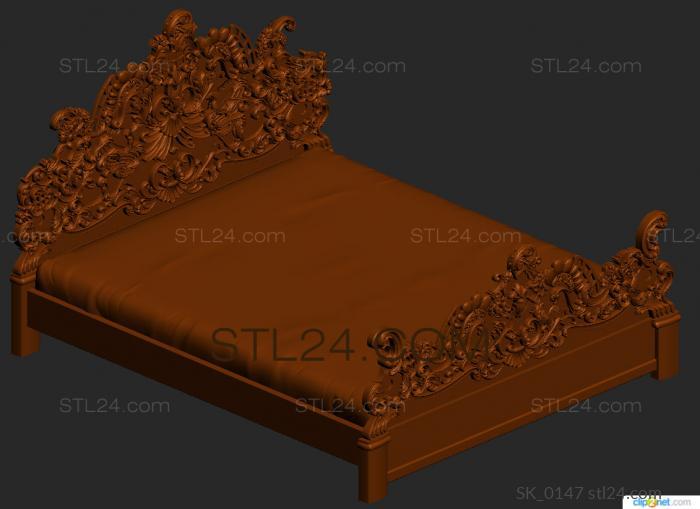 Headboard (Lush bed with carved headboard in baroque style, SK_0147) 3D models for cnc