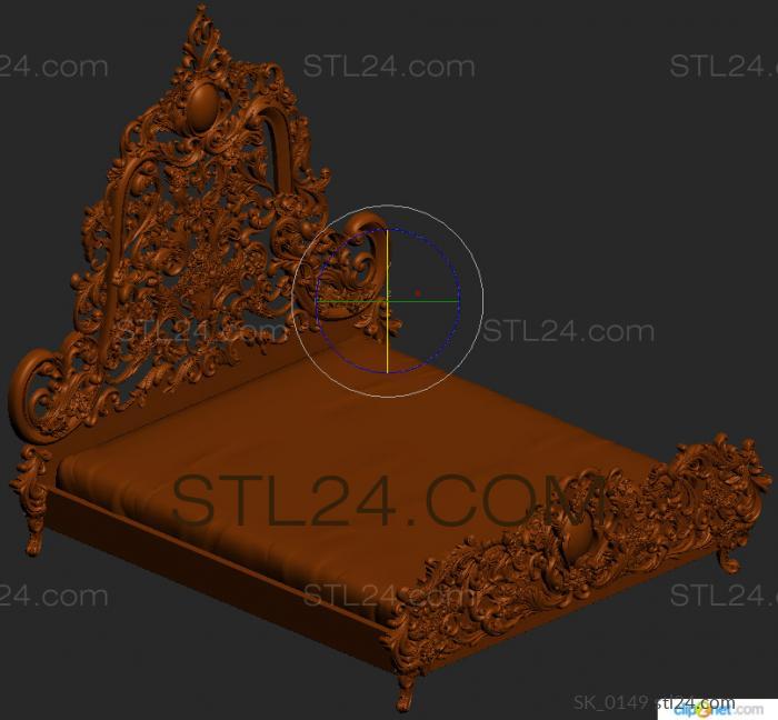 Headboard (Bed with openwork high headboard in rococo style, SK_0149) 3D models for cnc