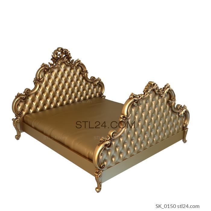 Headboard (Bed with voluminous carriage coupler and figured headboard, SK_0150) 3D models for cnc