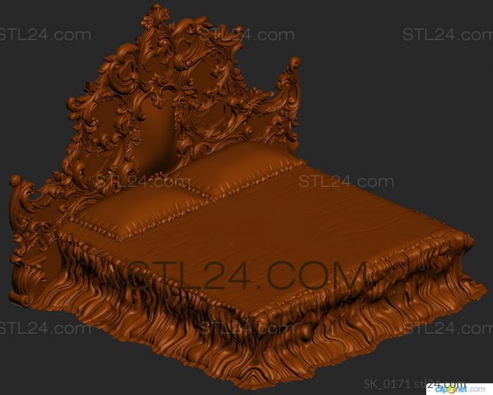 Headboard (Bed with carved crown and acanthus headboard, SK_0171) 3D models for cnc