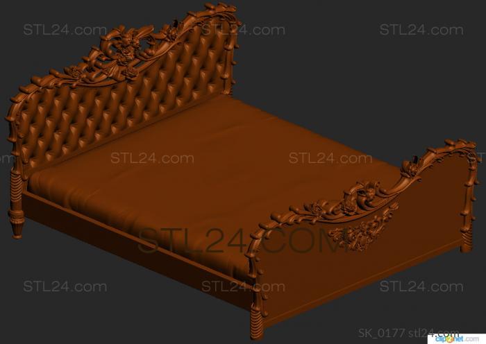 Headboard (Carved bed with roses and quilted headboard, SK_0177) 3D models for cnc