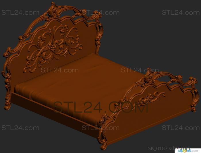 Headboard (Bed with carved headboard and wavy lines, SK_0187) 3D models for cnc