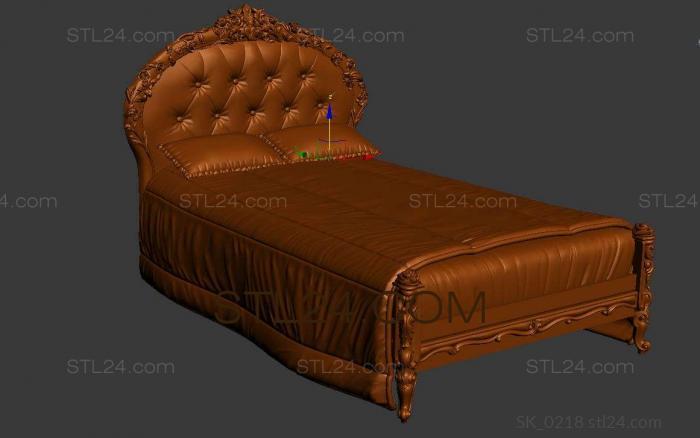 Headboard (Bed with rounded headboard and floral pattern, SK_0218) 3D models for cnc
