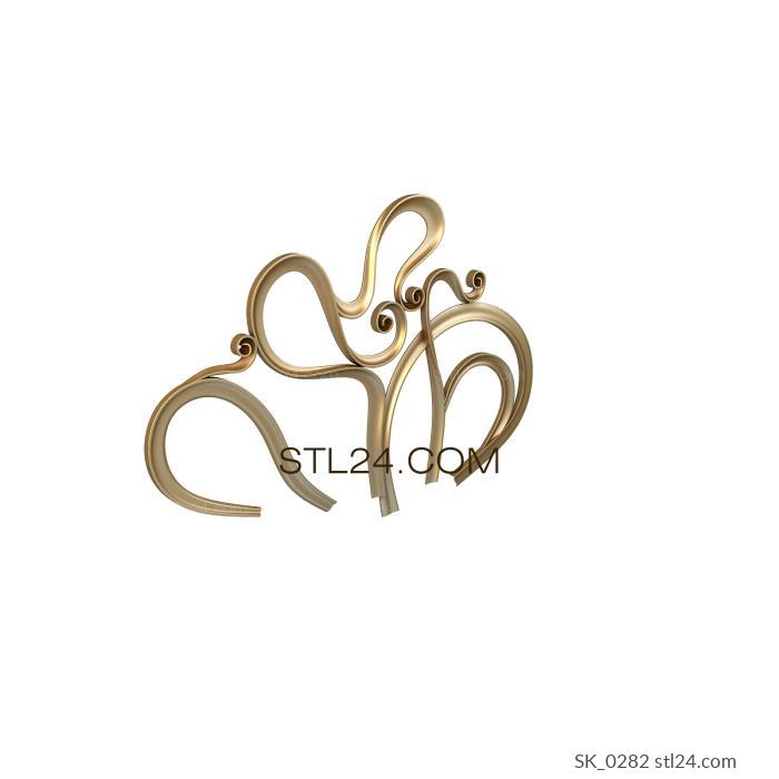 Headboard (Art Nouveau decorative element with flowing swirls, SK_0282) 3D models for cnc