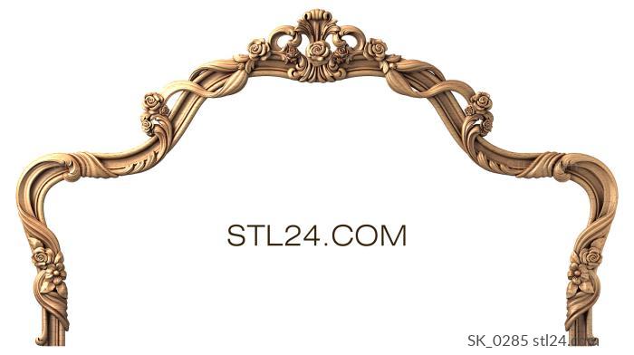 Headboard (Arched decorative element with roses and ornate ribbons, SK_0285) 3D models for cnc