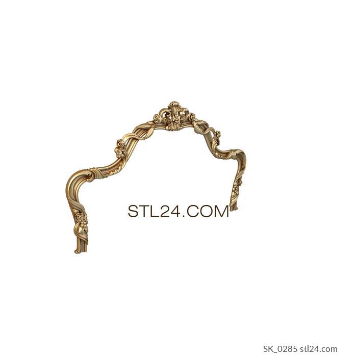 Headboard (Arched decorative element with roses and ornate ribbons, SK_0285) 3D models for cnc