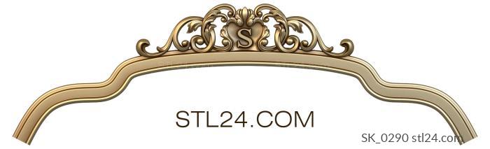 Headboard (Decorative arch with monogram and classic scroll ornament, SK_0290) 3D models for cnc