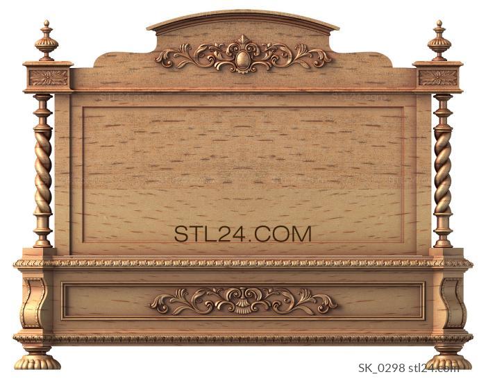 Headboard (Bed with figured headboard and columns, SK_0298) 3D models for cnc